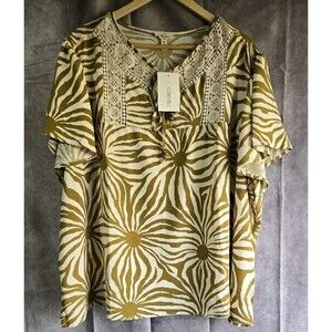 Como Blu Womens Plus Size Tunic Top Crochet  Trim Short Ruffle Sleeve Boho 3x
